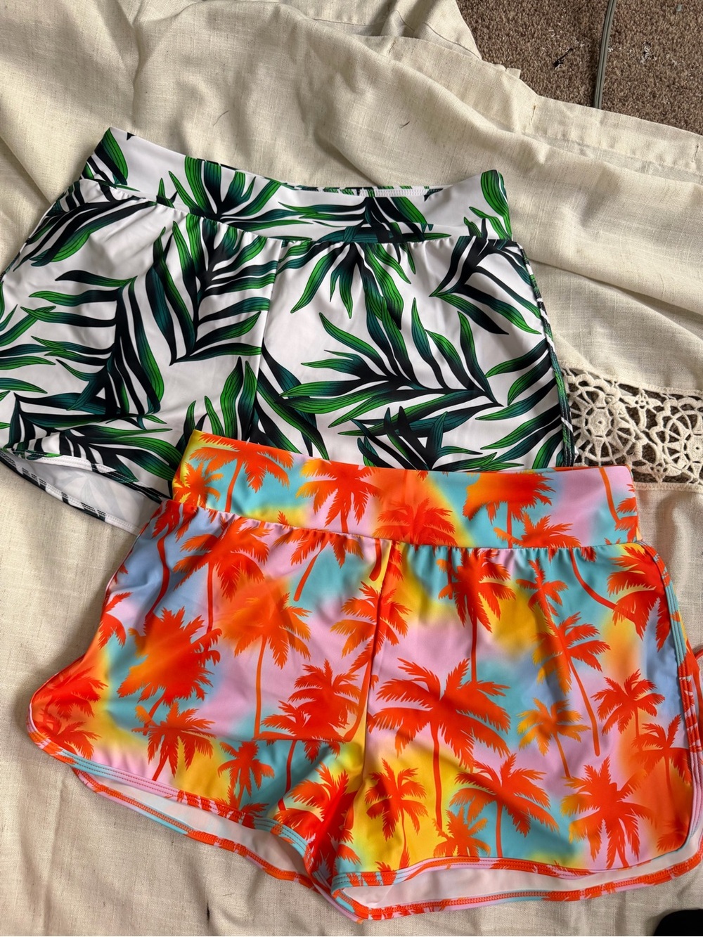 RELLECIGA Tropical Palm Print Swim Shorts - Green & Multicolor Orange